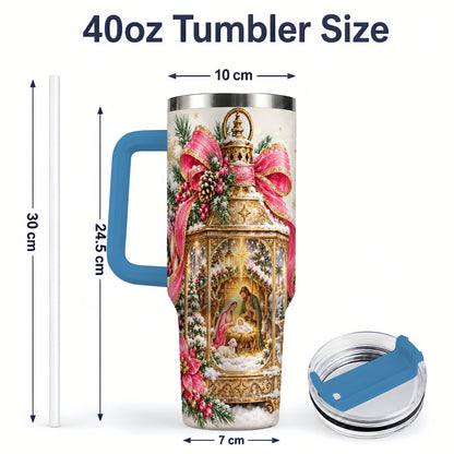 #pl[40oz|Blue] Christmas Nativity Scene 40oz Handled Tumbler, Holy Family Artwork