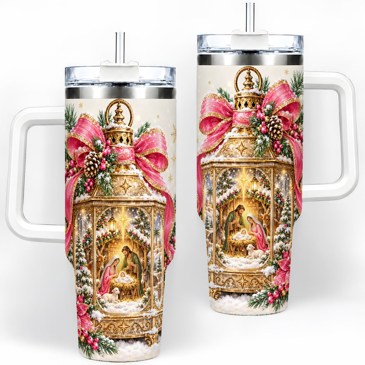 Christmas Nativity Scene 40oz Handled Tumbler, Holy Family Artwork