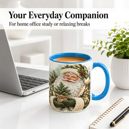 #pl[11oz|Blue] Camouflage Santa Claus Ceramic Mug, Rustic Woodland Christmas Art