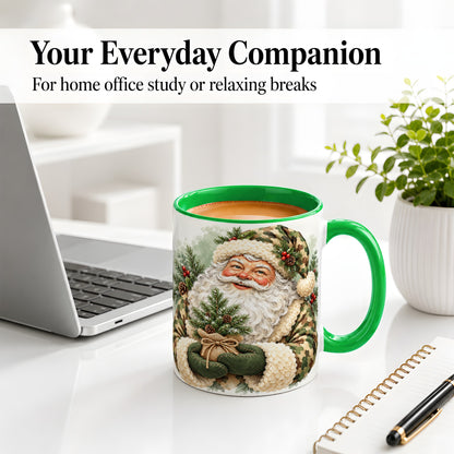 #pl[11oz|Green] Camouflage Santa Claus Ceramic Mug, Rustic Woodland Christmas Art