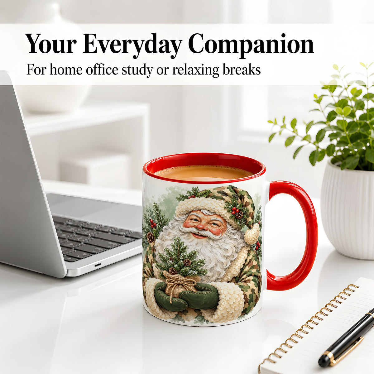 #pl[11oz|Red] Camouflage Santa Claus Ceramic Mug, Rustic Woodland Christmas Art
