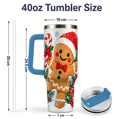 #pl[40oz|Blue] Christmas Gingerbread Man 40oz Handled Tumbler, Candy Cane Design