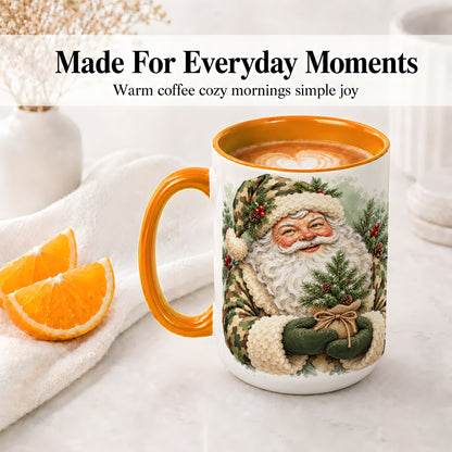 #pl[15oz|Orange] Camouflage Santa Claus Ceramic Mug, Rustic Woodland Christmas Art