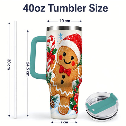 #pl[40oz|Green] Christmas Gingerbread Man 40oz Handled Tumbler, Candy Cane Design