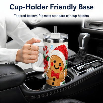 Christmas Gingerbread Man 40oz Handled Tumbler, Candy Cane Design