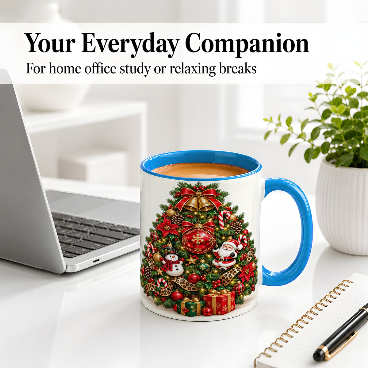 #pl[11oz|Blue] Leopard Ribbon Christmas Tree Ceramic Mug, Santa Snowman Artwork