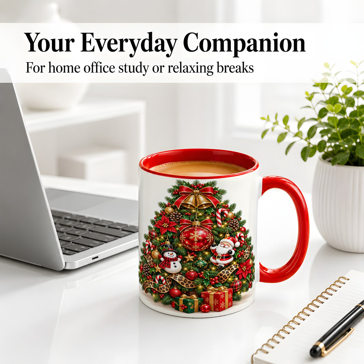 #pl[11oz|Red] Leopard Ribbon Christmas Tree Ceramic Mug, Santa Snowman Artwork
