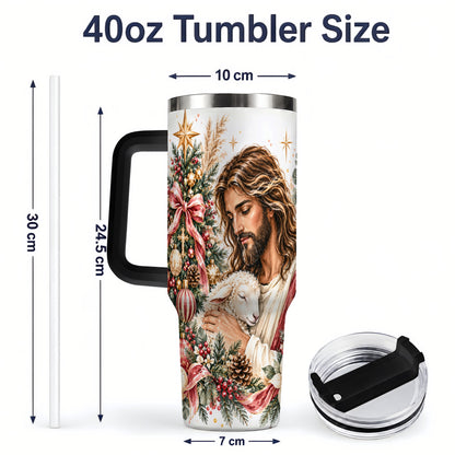 #pl[40oz|Black] Jesus Good Shepherd 40oz Handled Tumbler, Christian Holiday Design