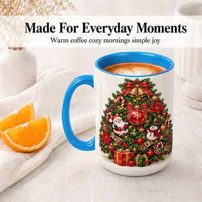 #pl[15oz|Blue] Leopard Ribbon Christmas Tree Ceramic Mug, Santa Snowman Artwork
