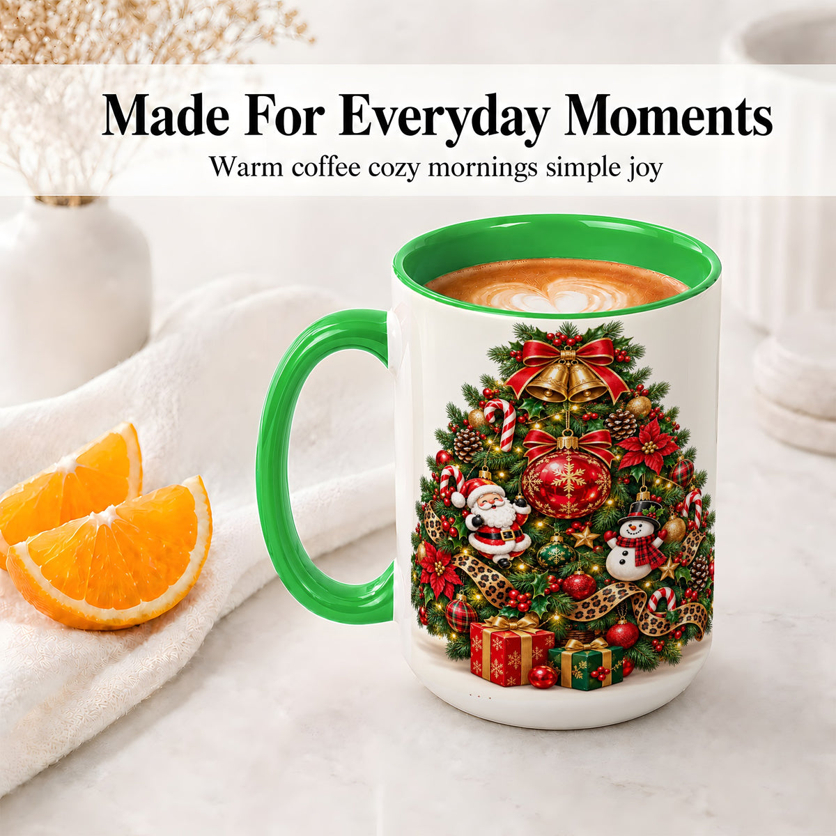 #pl[15oz|Green] Leopard Ribbon Christmas Tree Ceramic Mug, Santa Snowman Artwork