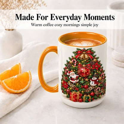 #pl[15oz|Orange] Leopard Ribbon Christmas Tree Ceramic Mug, Santa Snowman Artwork
