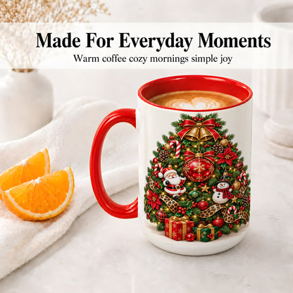 #pl[15oz|Red] Leopard Ribbon Christmas Tree Ceramic Mug, Santa Snowman Artwork