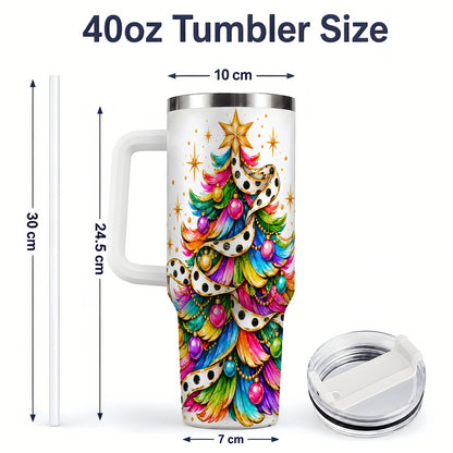 #pl[40oz|White] Colorful Christmas Tree 40oz Handled Tumbler, Rainbow Festive Artwork