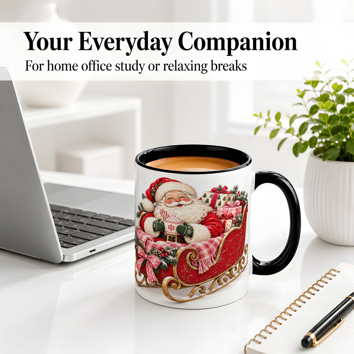 #pl[11oz|Black] Santa Christmas Sleigh Ceramic Mug, Cozy Holiday Hot Cocoa Design