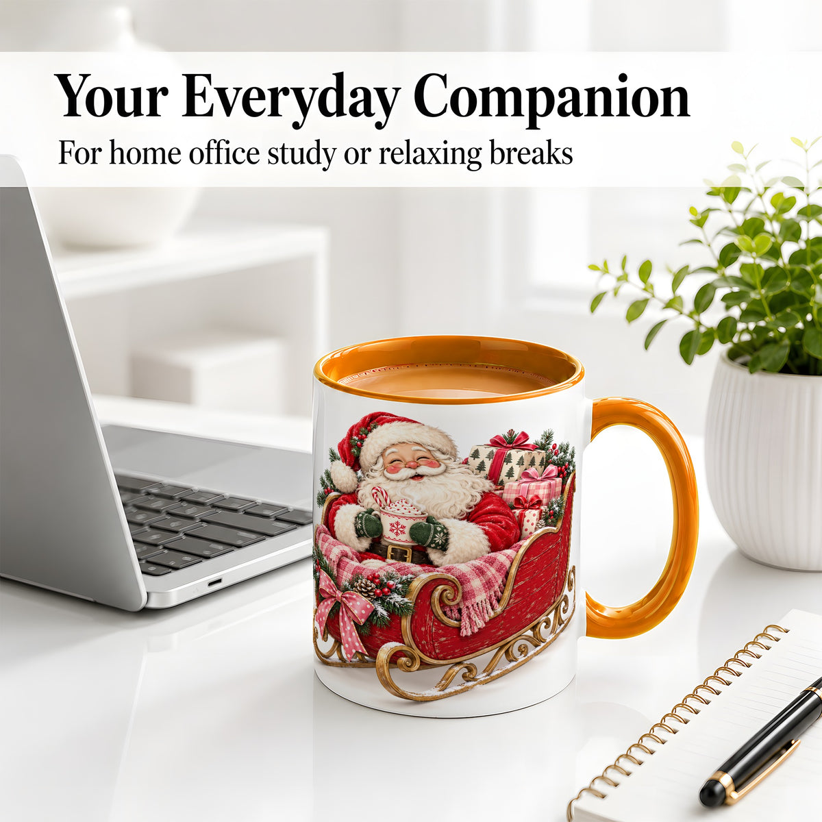 #pl[11oz|Orange] Santa Christmas Sleigh Ceramic Mug, Cozy Holiday Hot Cocoa Design