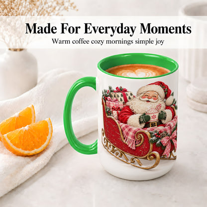 #pl[15oz|Green] Santa Christmas Sleigh Ceramic Mug, Cozy Holiday Hot Cocoa Design