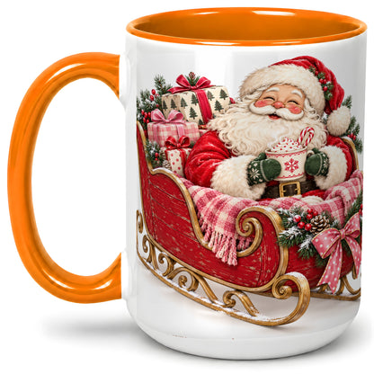 #pl[15oz|Orange] Santa Christmas Sleigh Ceramic Mug, Cozy Holiday Hot Cocoa Design