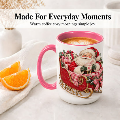 #pl[15oz|Pink] Santa Christmas Sleigh Ceramic Mug, Cozy Holiday Hot Cocoa Design