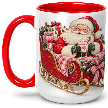 #pl[15oz|Red] Santa Christmas Sleigh Ceramic Mug, Cozy Holiday Hot Cocoa Design
