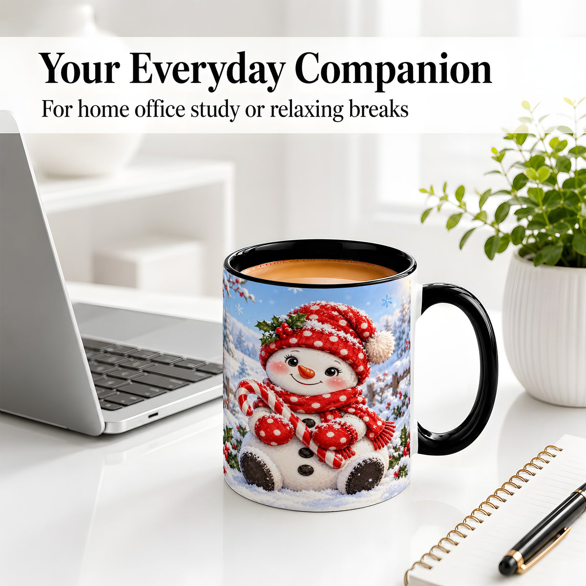 #pl[11oz|Black] Cute Christmas Snowman Ceramic Mug, Red Polka Dot Winter Design