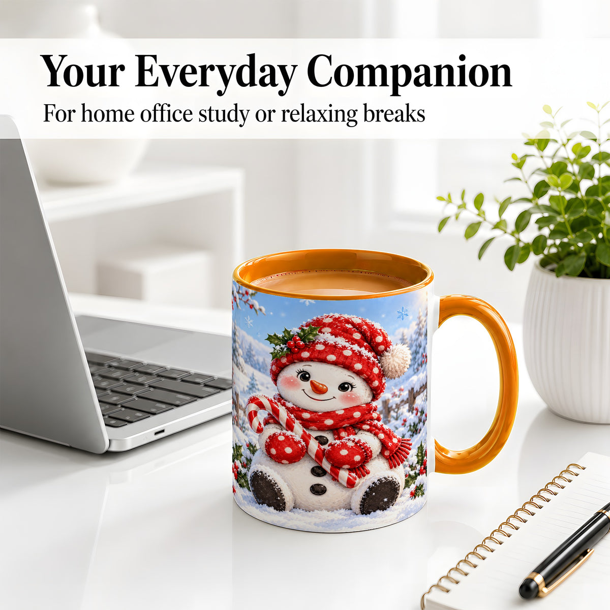 #pl[11oz|Orange] Cute Christmas Snowman Ceramic Mug, Red Polka Dot Winter Design