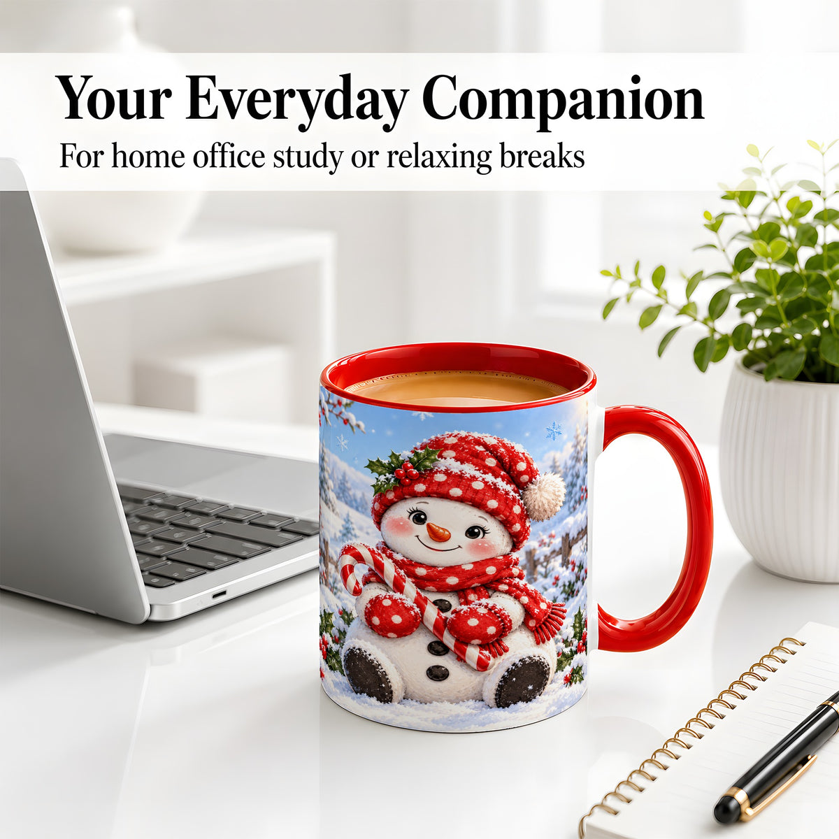 #pl[11oz|Red] Cute Christmas Snowman Ceramic Mug, Red Polka Dot Winter Design