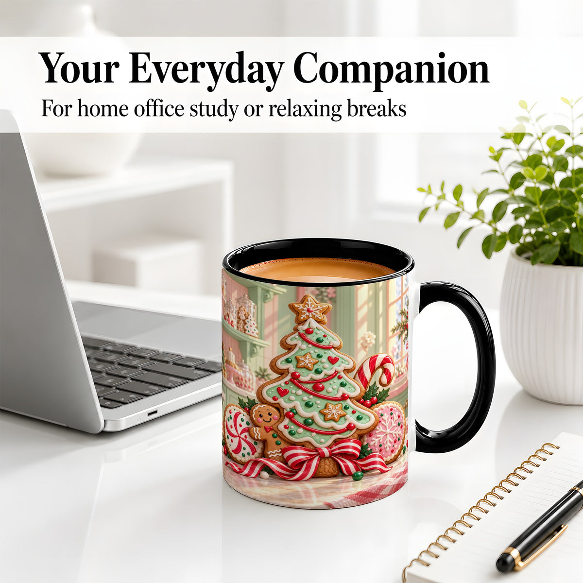 #pl[11oz|Black] Gingerbread Christmas Cookies Ceramic Mug, Festive Holiday Baking Art