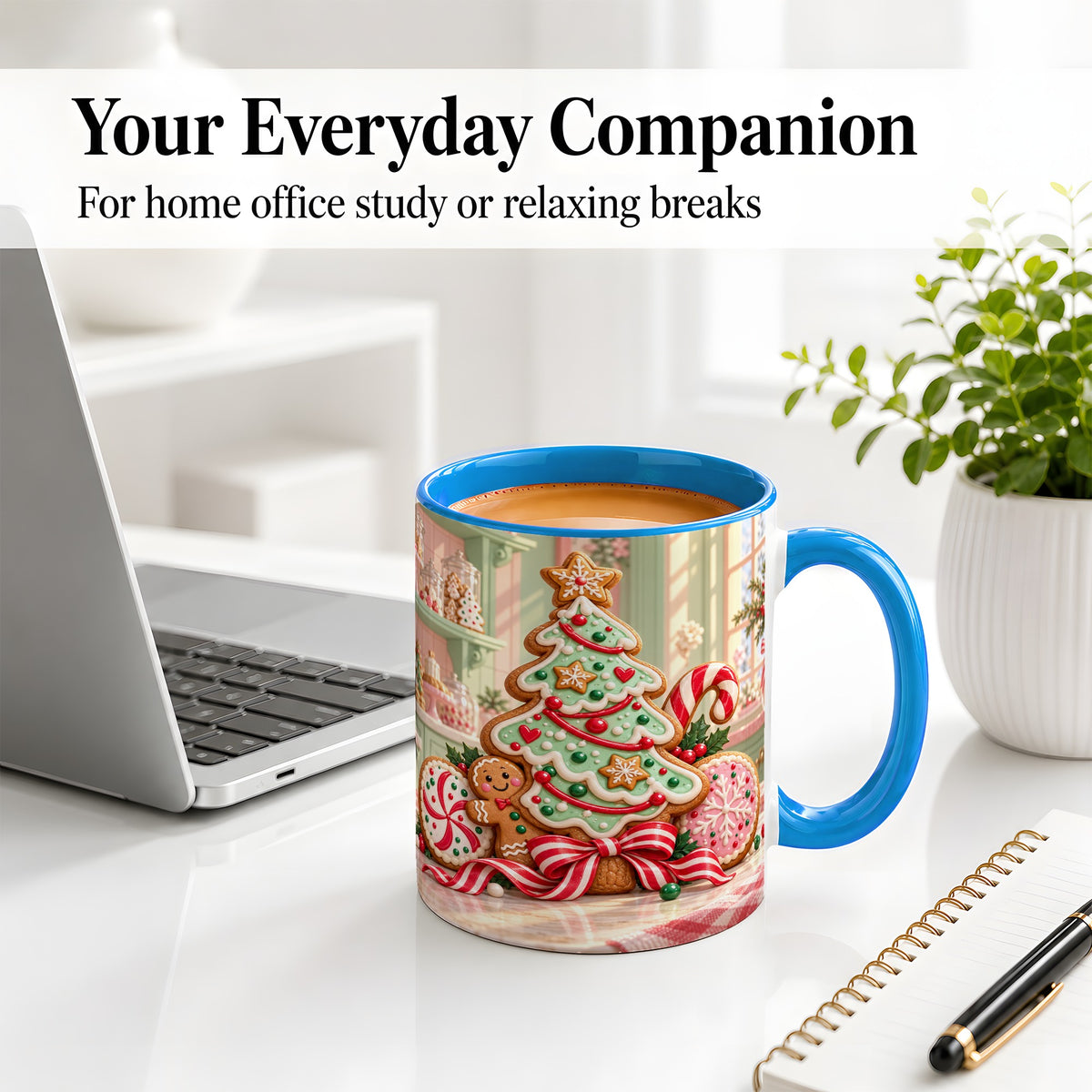 #pl[11oz|Blue] Gingerbread Christmas Cookies Ceramic Mug, Festive Holiday Baking Art