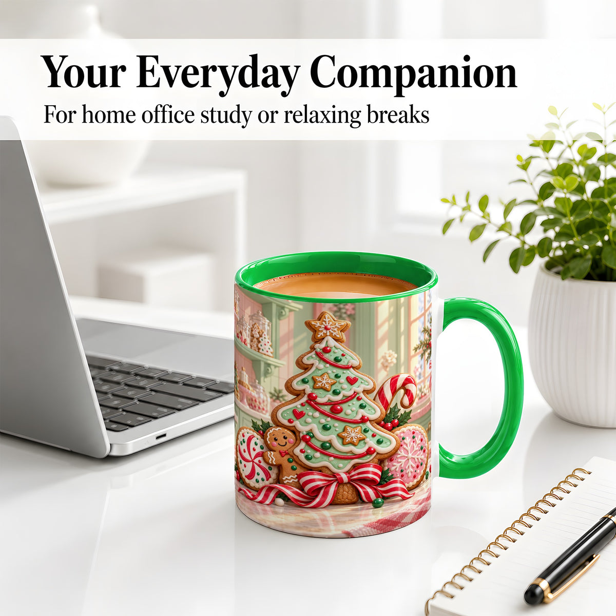 #pl[11oz|Green] Gingerbread Christmas Cookies Ceramic Mug, Festive Holiday Baking Art
