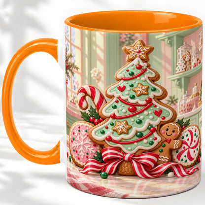#pl[11oz|Orange] Gingerbread Christmas Cookies Ceramic Mug, Festive Holiday Baking Art
