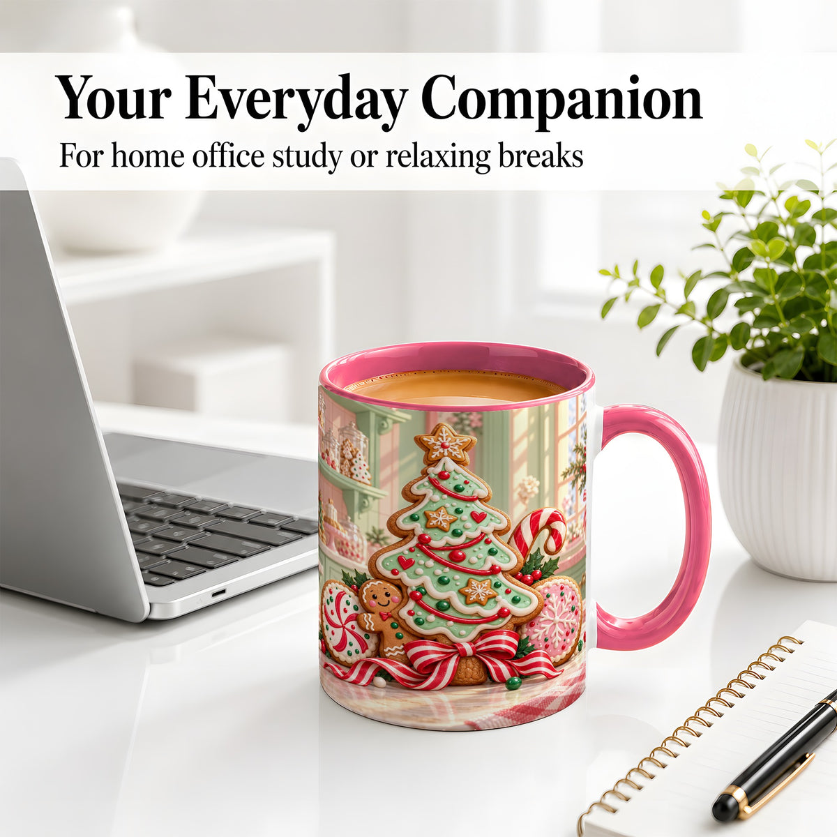 #pl[11oz|Pink] Gingerbread Christmas Cookies Ceramic Mug, Festive Holiday Baking Art