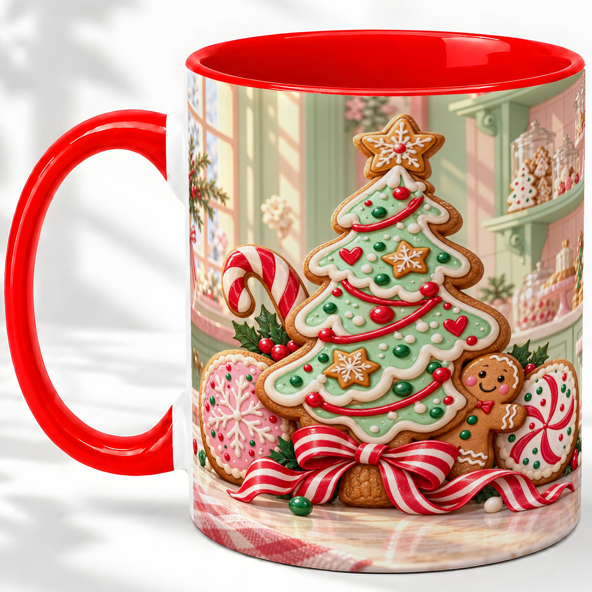 Gingerbread Christmas Cookies Ceramic Mug, Festive Holiday Baking Art