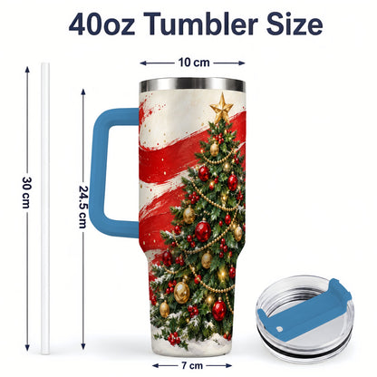 #pl[40oz|Blue] Classic Christmas Tree 40oz Handled Tumbler, Red Gold Holiday Artwork