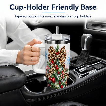 Leopard Print Christmas Tree Handled Tumbler, 40oz Holiday Drinkware