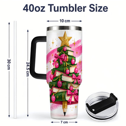 #pl[40oz|Black] Christmas Book Tree Handled Tumbler, 40oz Drinkware for Readers