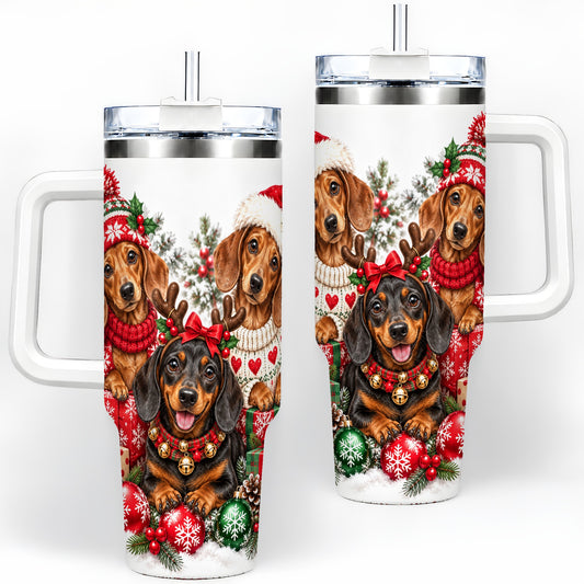 Christmas Dachshund Dogs Handled Tumbler, 40oz Holiday Drinkware