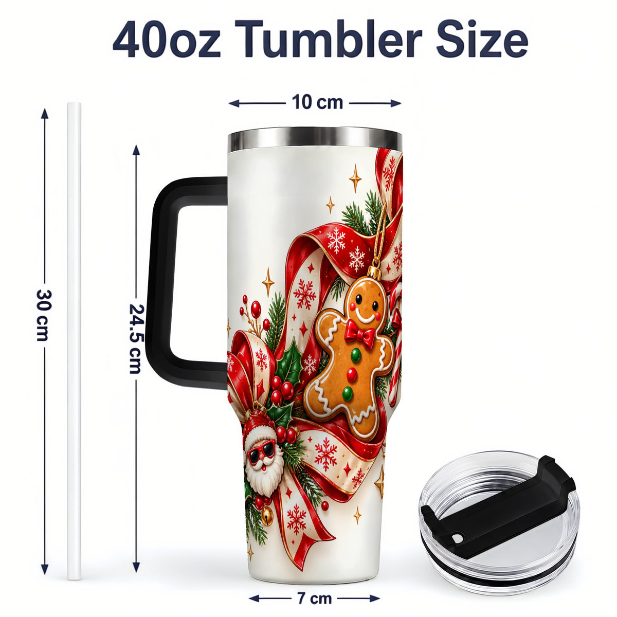 #pl[40oz|Black] Christmas Gingerbread Tumbler, 40oz Stainless Steel Holiday Cup