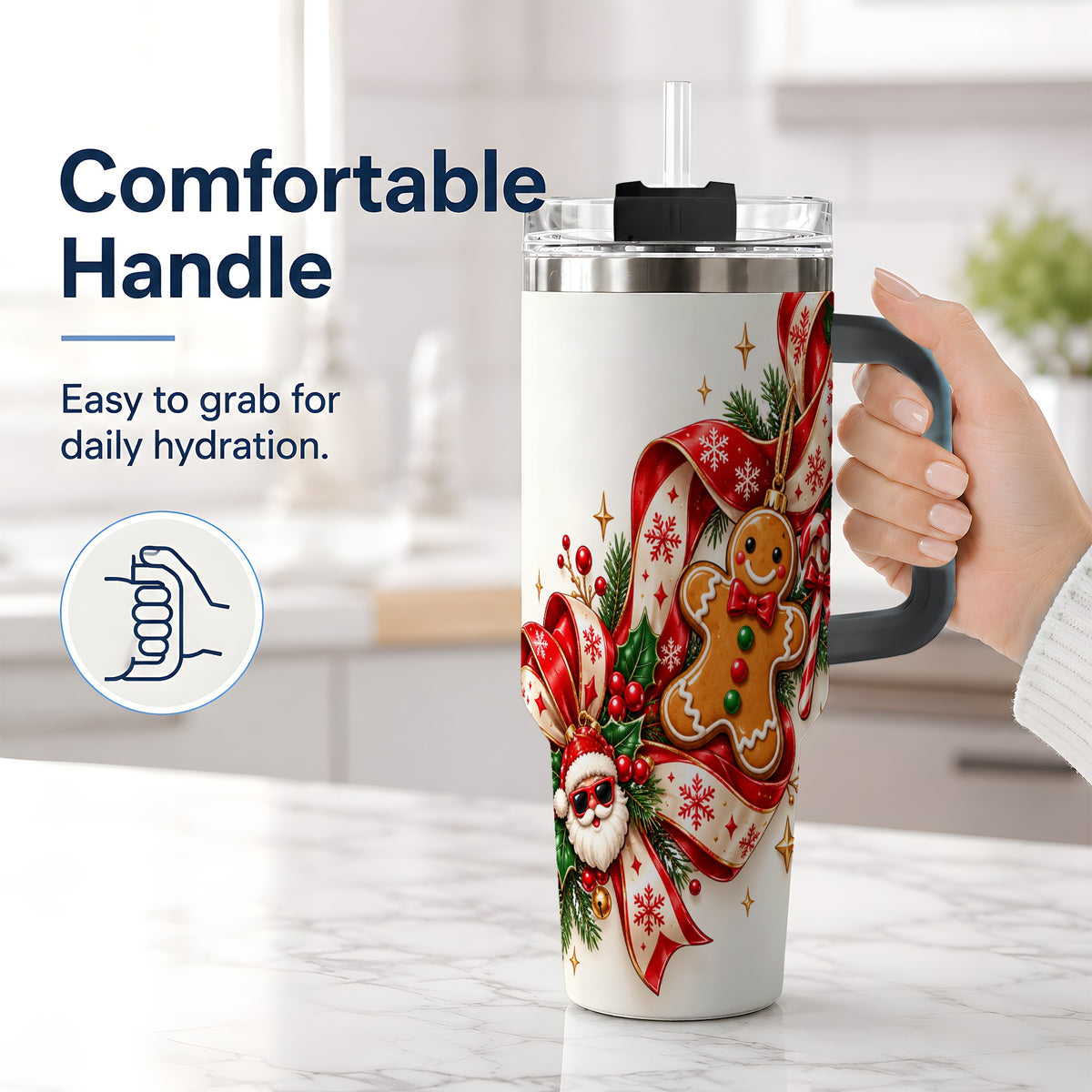 #pl[40oz|Black] Christmas Gingerbread Tumbler, 40oz Stainless Steel Holiday Cup