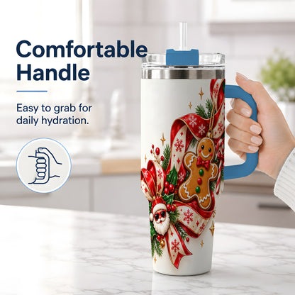 #pl[40oz|Blue] Christmas Gingerbread Tumbler, 40oz Stainless Steel Holiday Cup