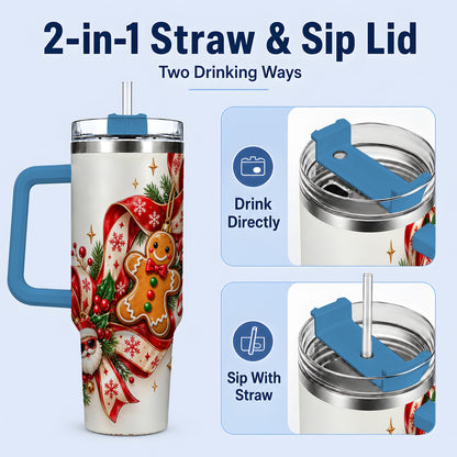 #pl[40oz|Blue] Christmas Gingerbread Tumbler, 40oz Stainless Steel Holiday Cup