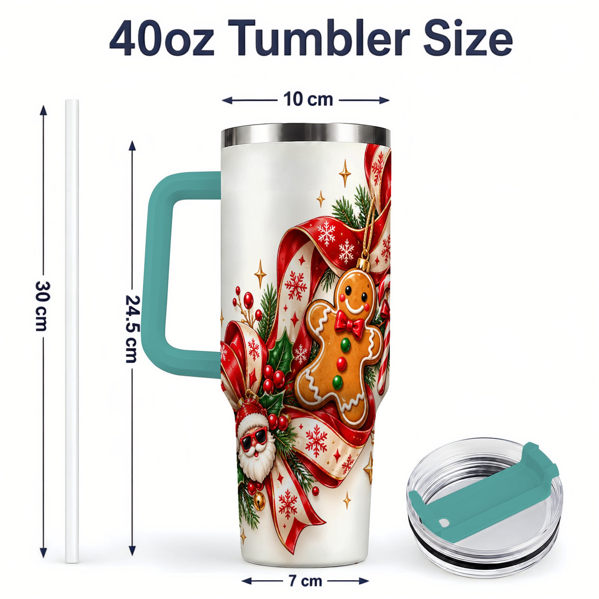 #pl[40oz|Green] Christmas Gingerbread Tumbler, 40oz Stainless Steel Holiday Cup