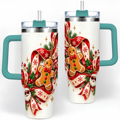 #pl[40oz|Green] Christmas Gingerbread Tumbler, 40oz Stainless Steel Holiday Cup