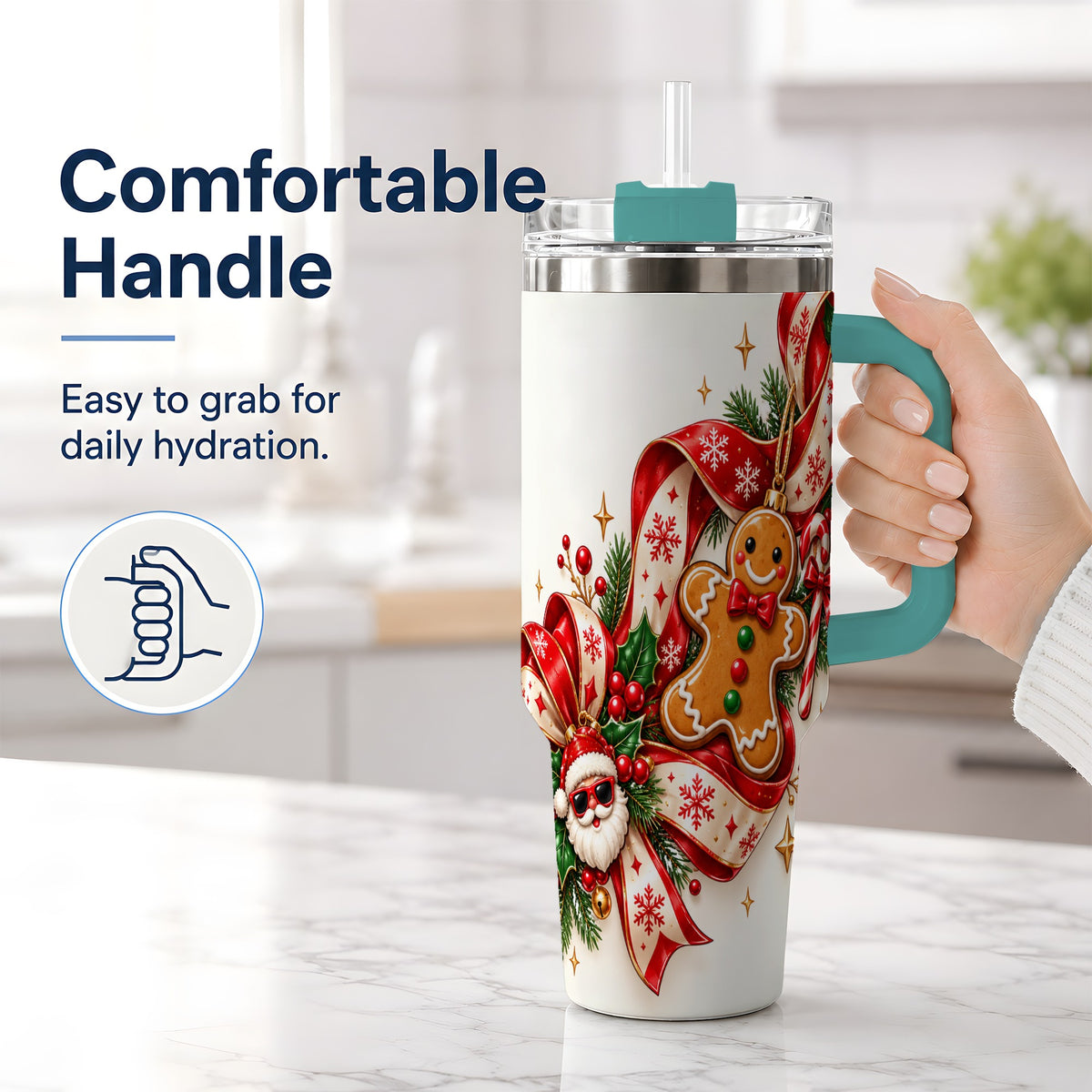 #pl[40oz|Green] Christmas Gingerbread Tumbler, 40oz Stainless Steel Holiday Cup