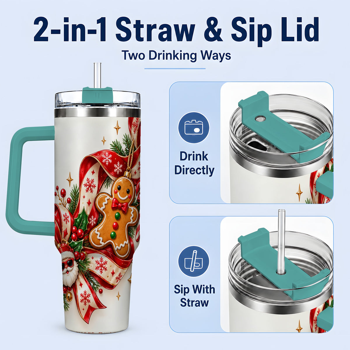 #pl[40oz|Green] Christmas Gingerbread Tumbler, 40oz Stainless Steel Holiday Cup