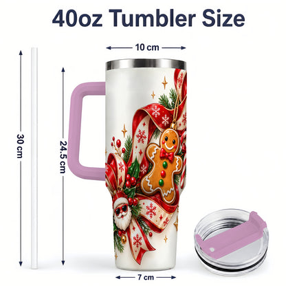 #pl[40oz|Pink] Christmas Gingerbread Tumbler, 40oz Stainless Steel Holiday Cup