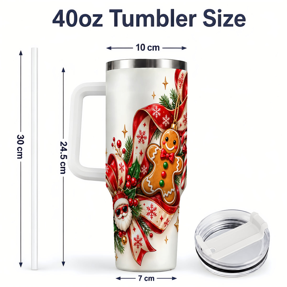 #pl[40oz|White] Christmas Gingerbread Tumbler, 40oz Stainless Steel Holiday Cup