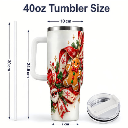 #pl[40oz|White] Christmas Gingerbread Tumbler, 40oz Stainless Steel Holiday Cup