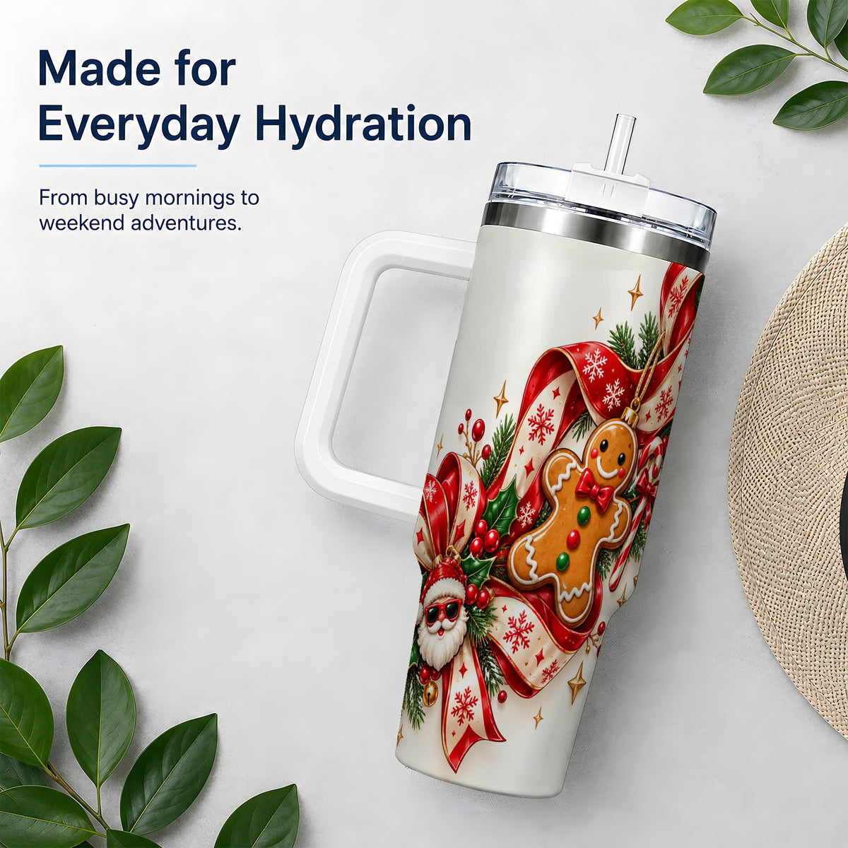 Christmas Gingerbread Tumbler, 40oz Stainless Steel Holiday Cup