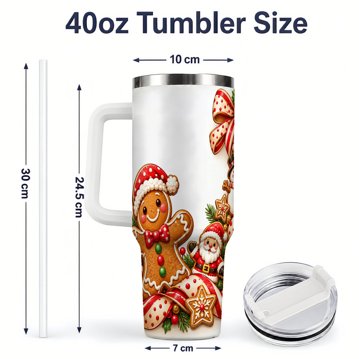 #pl[40oz|White] Christmas Gingerbread Tumbler, 40oz Stainless Steel Festive Cup