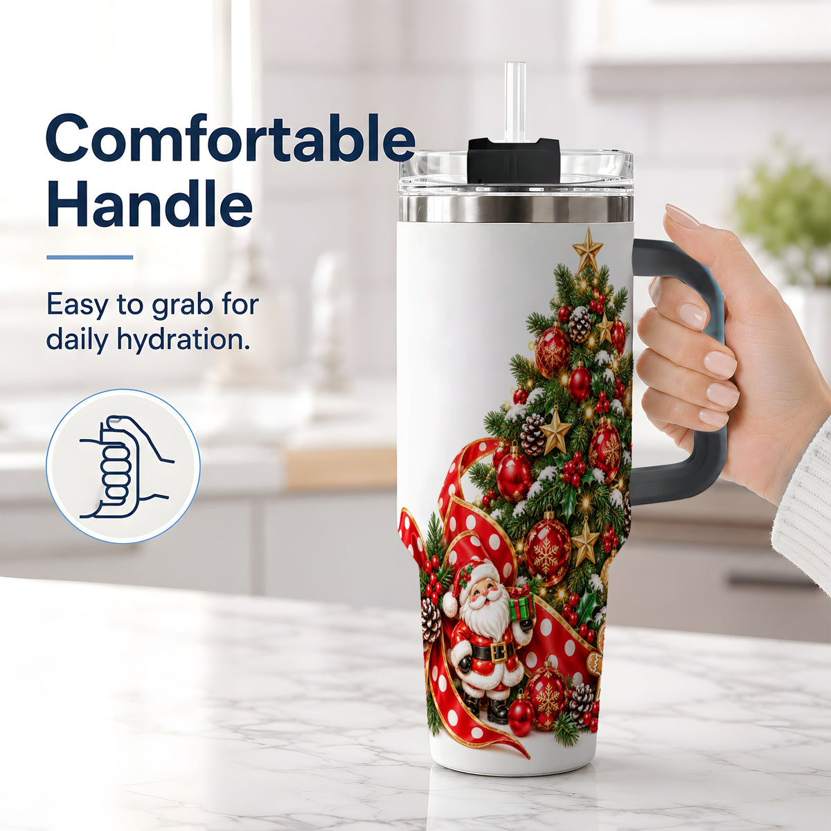 #pl[40oz|Black] Christmas Tree Tumbler, 40oz Stainless Steel with Holiday Ornaments